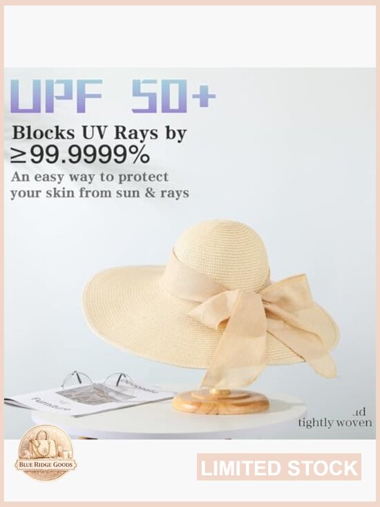 Sun Beach Straw Woven Hat Wide Brim Foldable Packable Adjustable Chin Strap UV main image 6